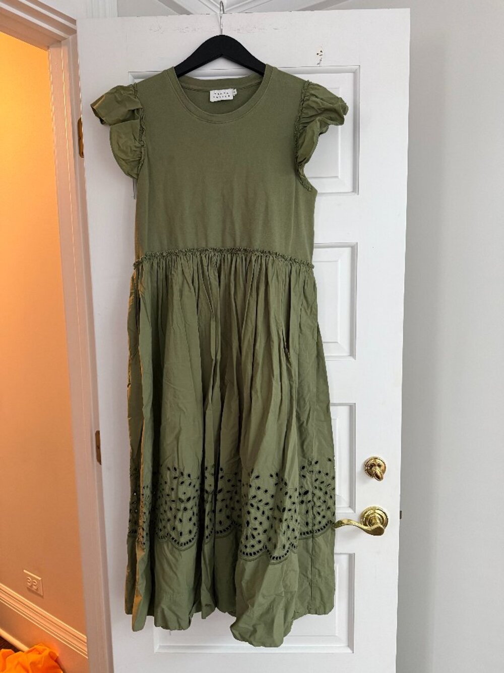 Tanya Taylor Green Cotton and Eyelet Dress